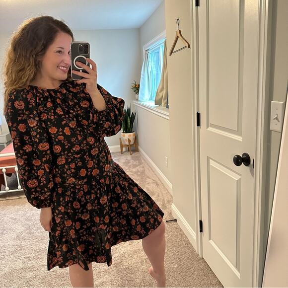 THE GREAT. Long Sleeve Floral Cotton Mini Dress Small - Picture 7 of 12